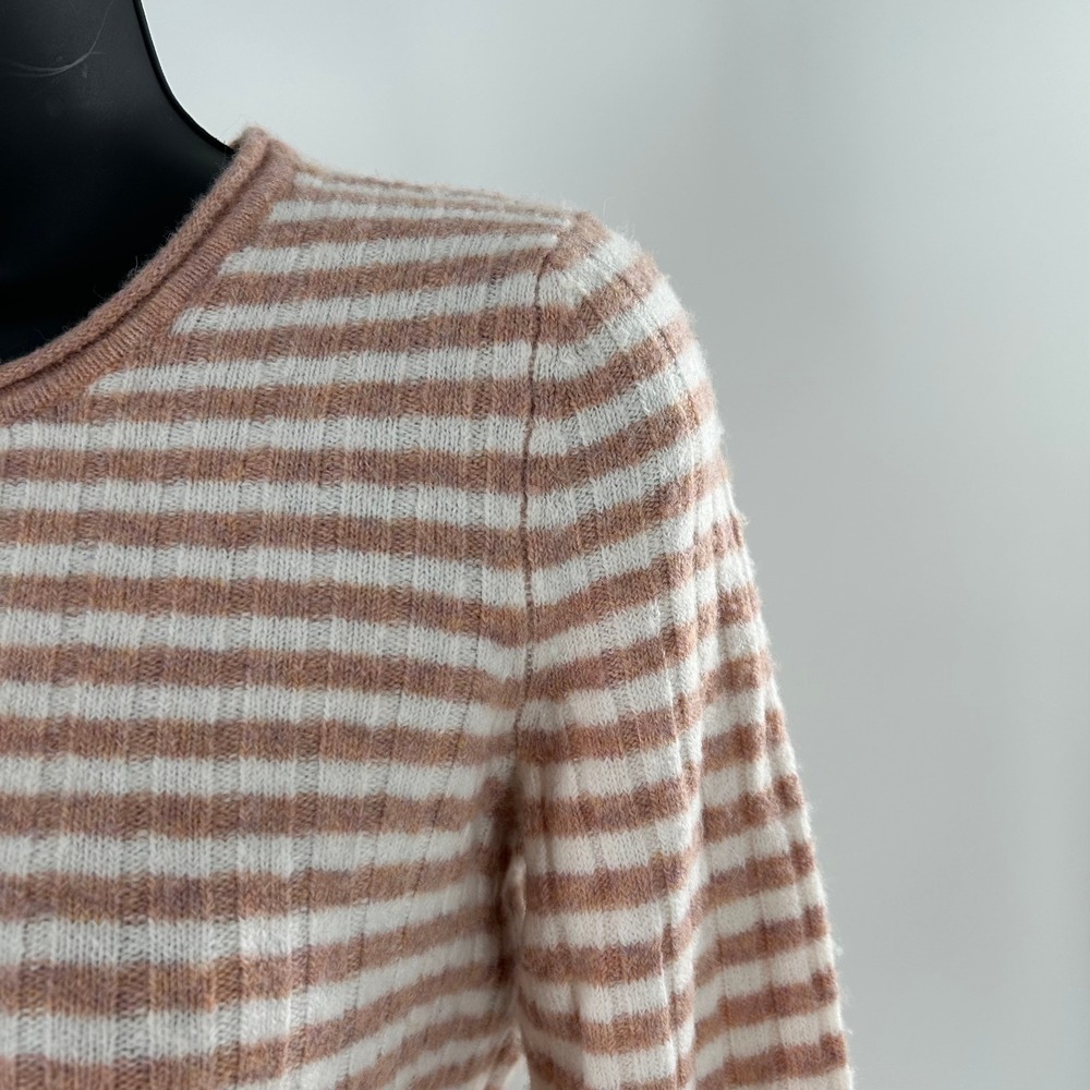 Madewell Womens Striped Ribbed Knit Long Sleeve Crew Neck Sweater‎ XXS Tan White - Picture 6 of 16